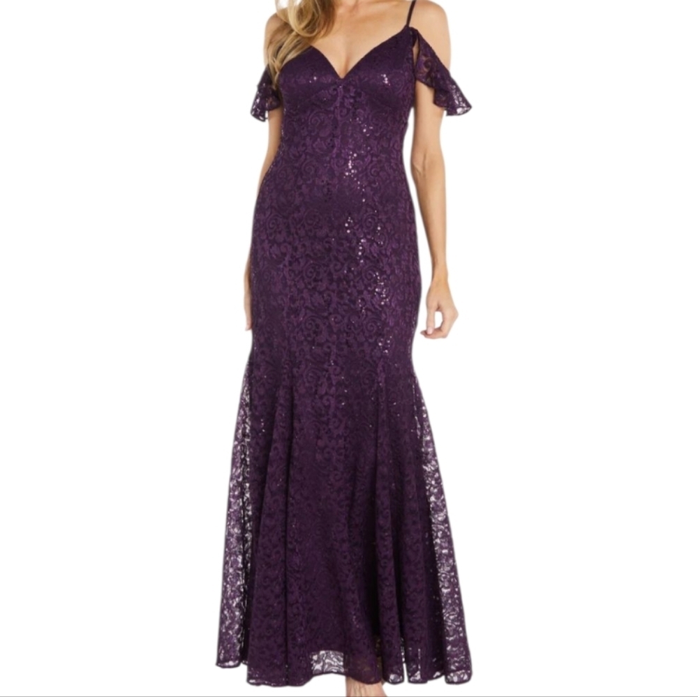 R & M Richards Shimmering Plum Maxi Dress, Size 12